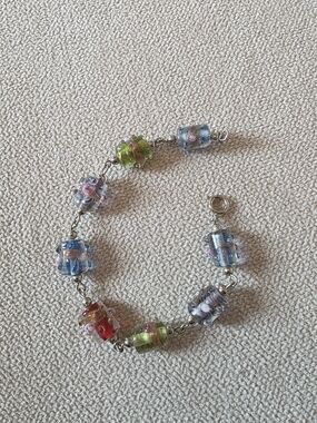 Colorful Lampwork Glass Bead Bracelet Murano Style Artisan Jewelry